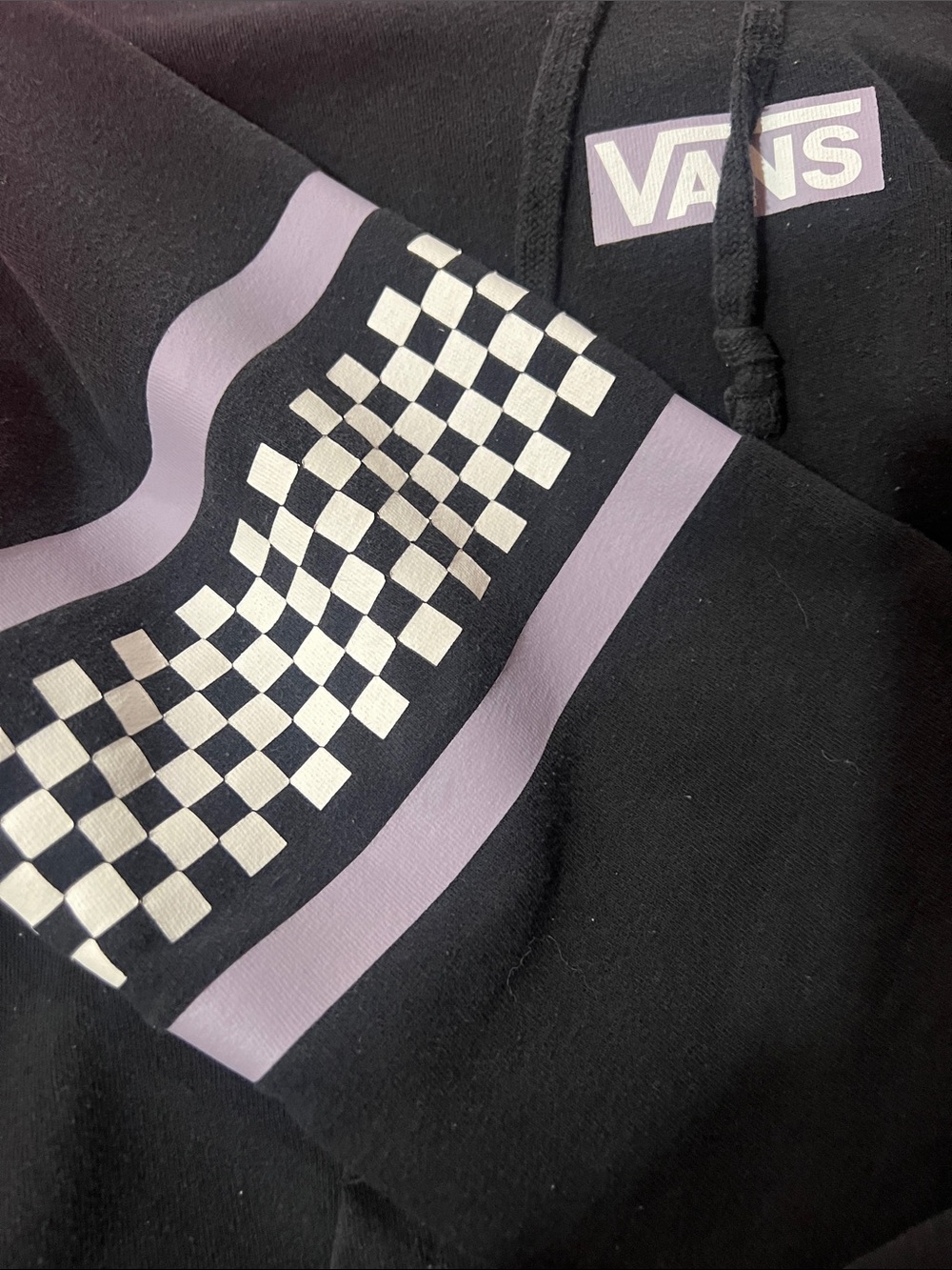 Vans Black Hoodie with Purple Checker Sleeve Accents - Picture 7 of 8